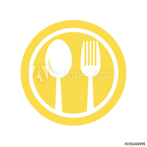 500x500 Spoon And Fork Icon Vector Silhouette In Flat Style Logo, Yellow