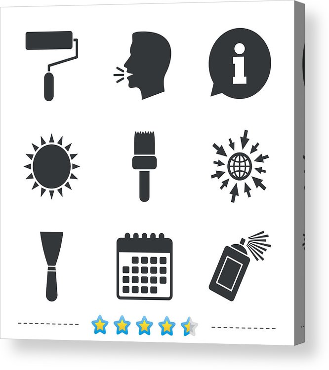 666x750 Paint Roller, Brush Icon Spray Can And Spatula Acrylic Print