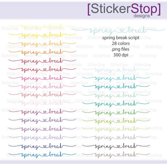 570x570 Spring Break Script Icon Digital Clipart In Rainbow Colors