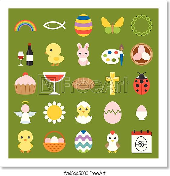 561x581 Free Art Print Of Easter And Spring Icon And Elements, Flat Design
