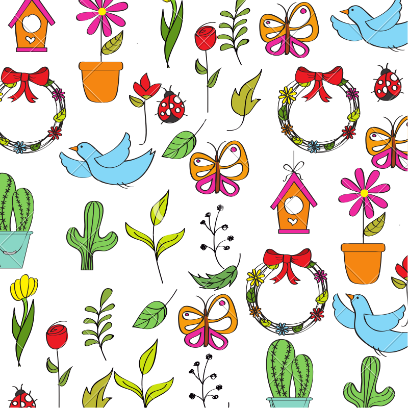 800x800 Seamless Pattern Spring Season Icons Decoration