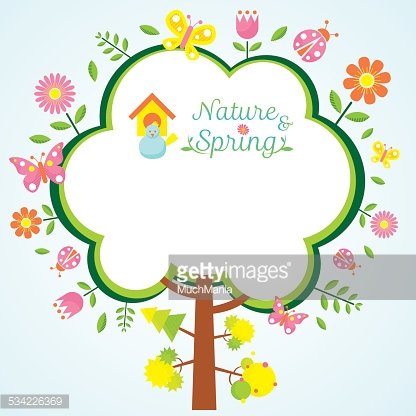 416x416 Spring Season Icons With Tree Frame Shape Premium Clipart