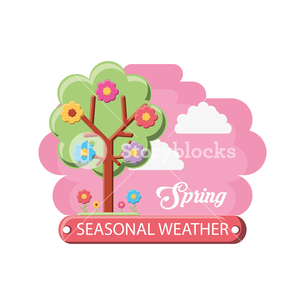1000x1000 Spring Season Design With Floral Tree Icon Over Pink And White