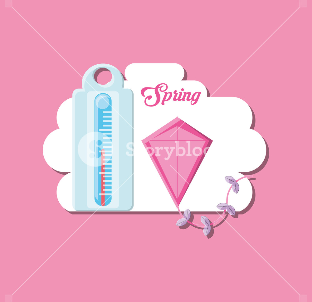 1000x967 Spring Season Design With Thermometer And Kite Icon Over Pink
