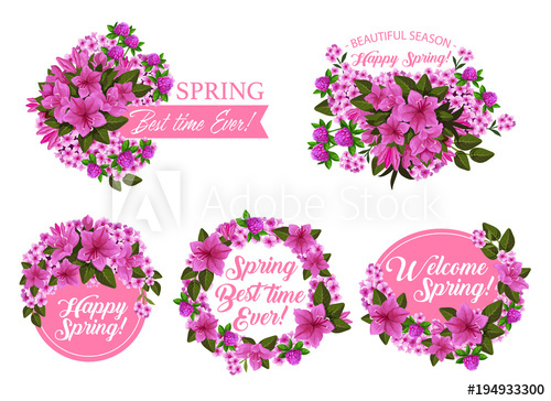 500x364 Spring Season Holiday Icon With Pink Flower Frame