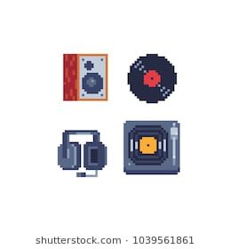 260x280 Retro Pixel Art Style Music Icons Set Sticker Design Video