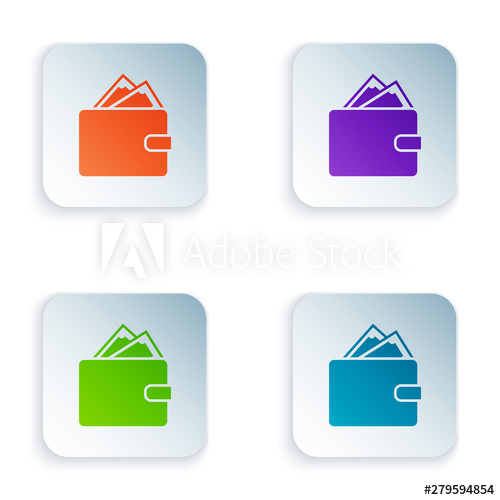 500x500 Color Wallet With Stacks Paper Money Cash Icon Isolated On White