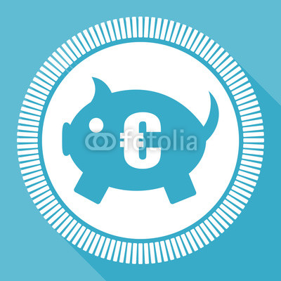 400x400 Piggy Bank Editable Flat Vector Icon, Euro Cash Square Web Button