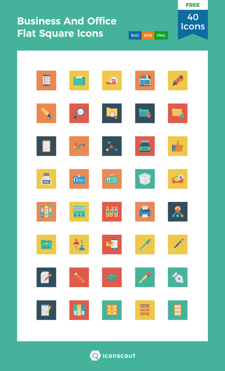 735x1210 Business And Office Flat Square Icons Free Icon Pack