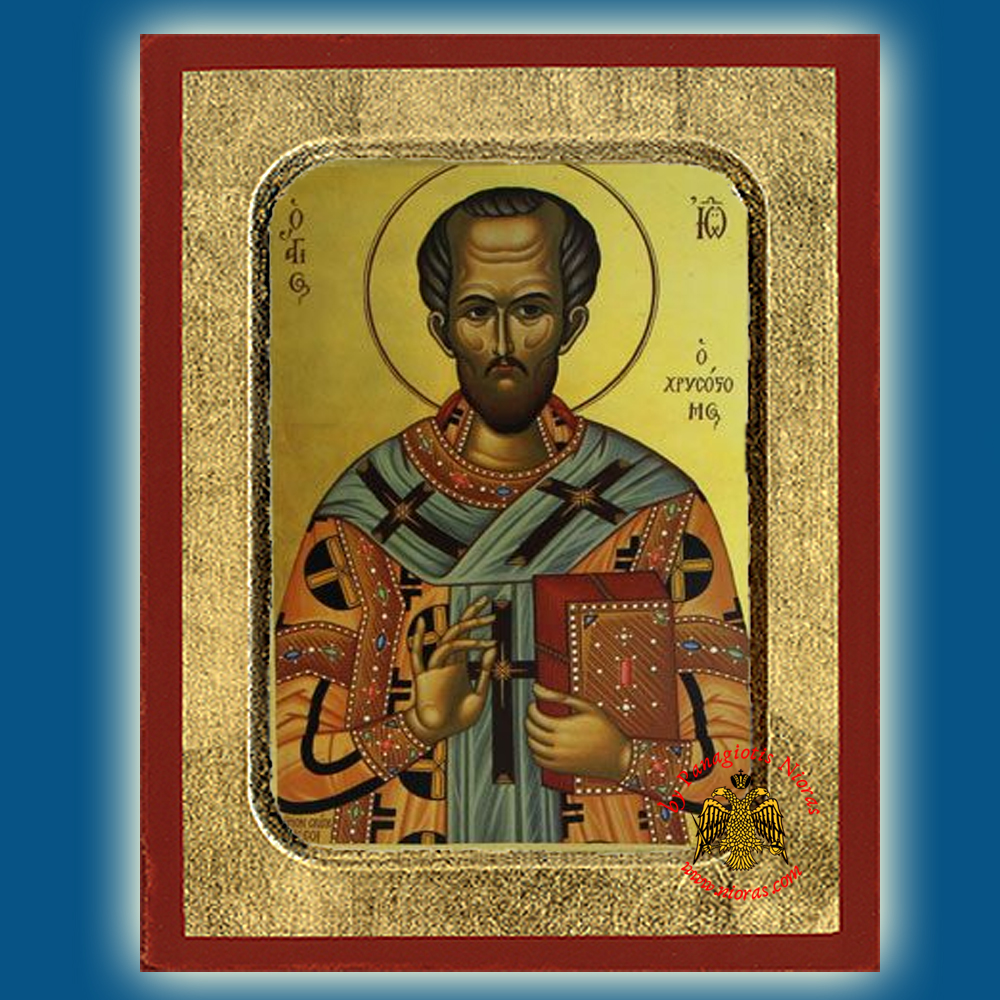 1000x1000 Saint John Chrysostom Byzantine Wooden Icon, Saints Male