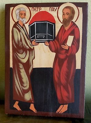298x400 St Peter And St Paul Hand Painted Christian Icon On Wood, New Ebay