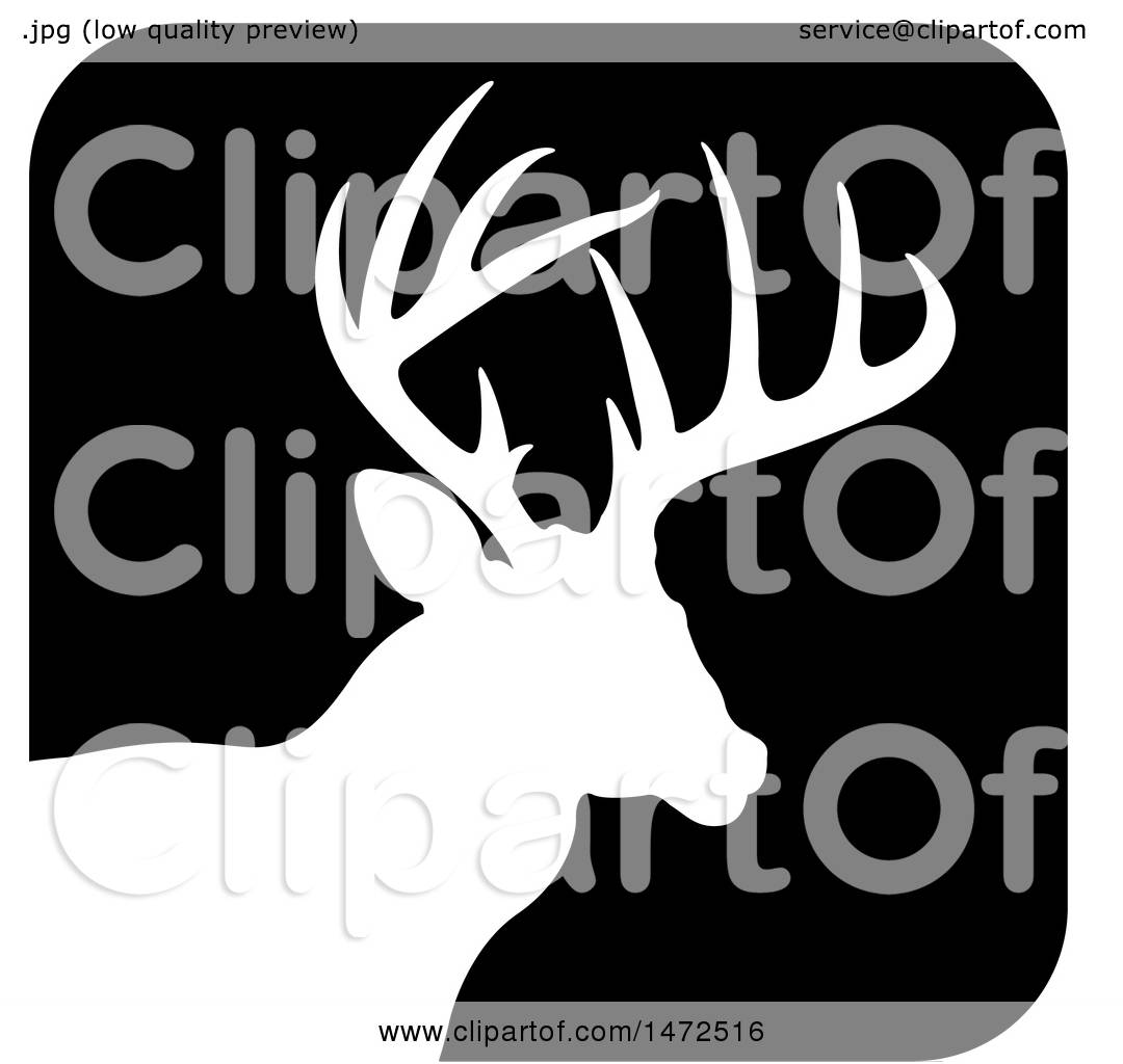 1080x1024 Clipart Of A Silhouetted Buck Deer Stag In A Black Square Icon