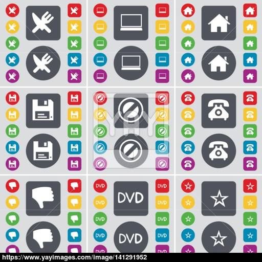 512x512 Fork And Knife, Laptop, House, Floppy, Stop, Retro Phone, Dislike