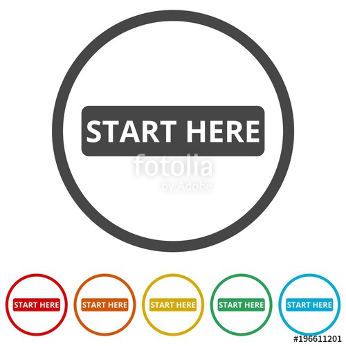 500x500 Start Here Sign, Start Here Icon, Start Here Button, Colors