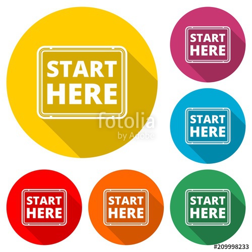 500x500 Start Here Sign, Start Here Icon, Start Here Button, Color Icon