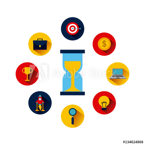 500x500 Icons Of Business And Start Up Concept Around Sandclock Icon Over