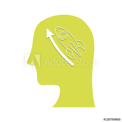 500x500 Profile Head With Rocket Icon Over White Background Colorful