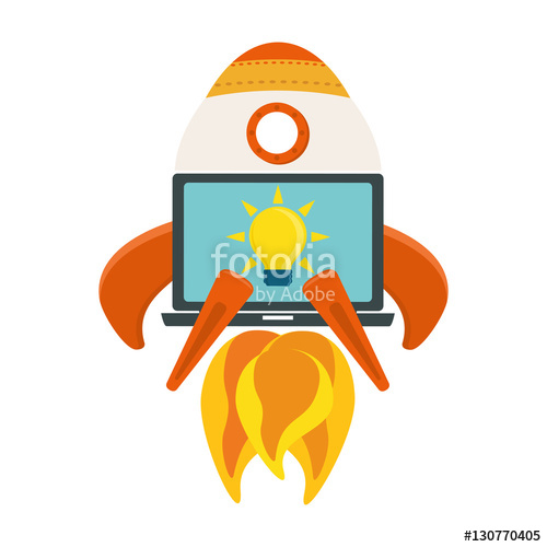 500x500 Space Rocket Vehicle And Bulb Light On Laptop Computer Screen Icon