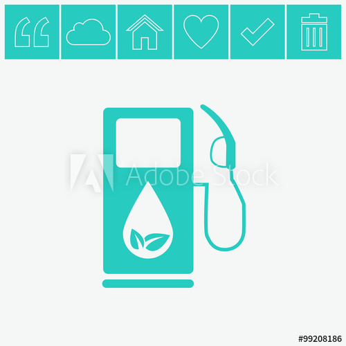 500x500 Gas Station Icon With Leaves Vector Icon Eco Fuel Symbol