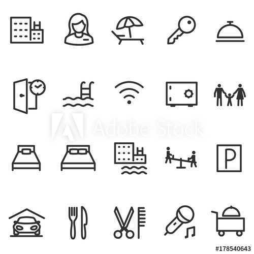 500x500 Hotel, Icon Set Services And Conditions Of Stay Line
