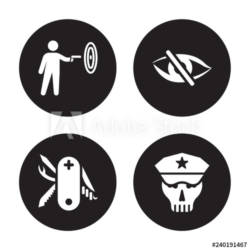 500x500 Vector Icon Set Gun Shooting, Swiss Army Knife, Stealth, Skull