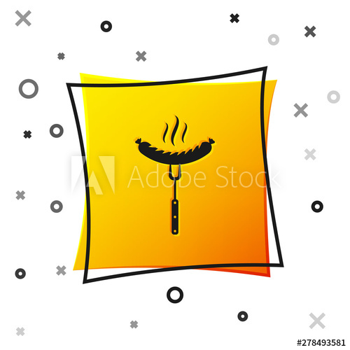 500x500 Black Sausage On The Fork With Steam Icon Isolated On White