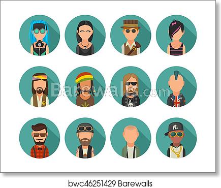 Set Icon Different Subcultures People Hipster, Raper, Emo 435x370 Set Icon Different Subcultures People Hipster, Raper, Emo