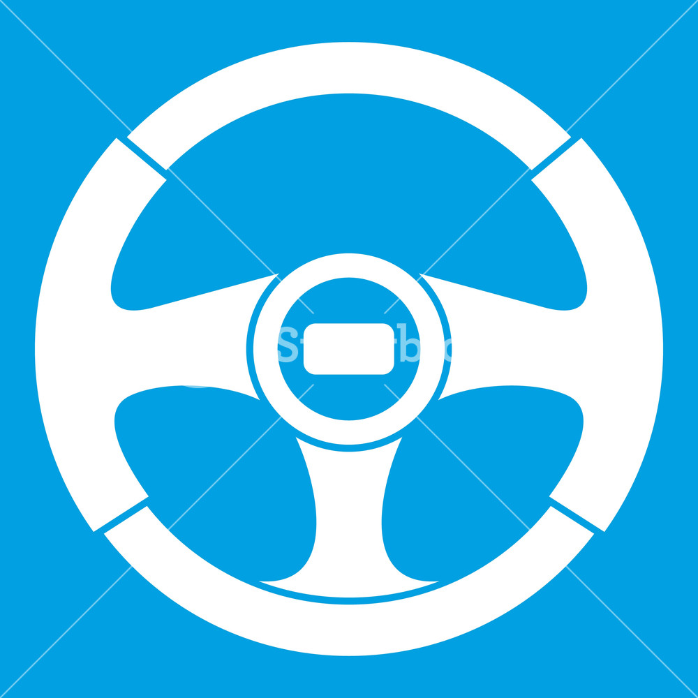 1000x1000 Car Steering Wheel Icon White Isolated On Blue Background Vector