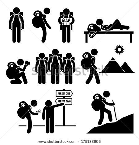 450x470 Backpack Traveler Explorer Stick Figure Pictogram Icon Travel