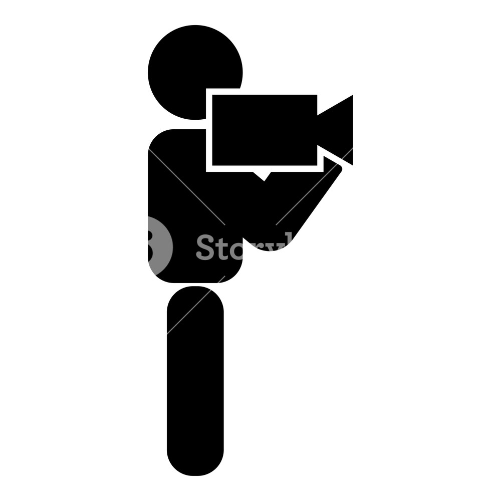 1000x1000 Man With Video Camera Stick Icon Black Color Vector Illustration