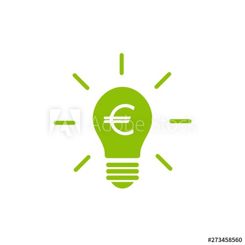 500x500 Green Bulb With Rays And Euro Sign Flat Icon Isolated On White