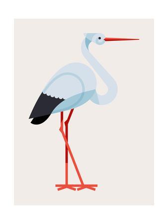 338x450 Lovely Vector Flat Design Geometric Long Legged White Stork Bird
