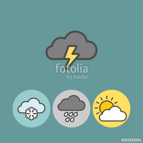 500x500 Weather Icons Set Stormy Weather Flat Vector Icon Rain, Sun