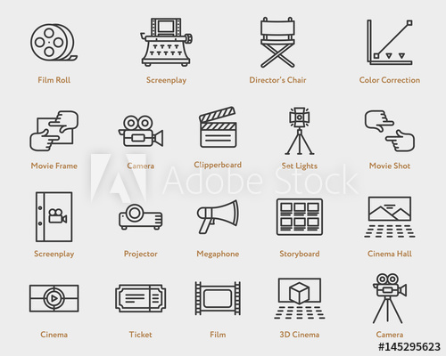 500x400 Movie Flat Line Icon Collection Camera Film, Spotlight, Script