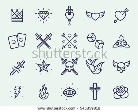 450x366 Vintage Old School Tattoo Minimal Flat Line Stroke Icon Pictogram