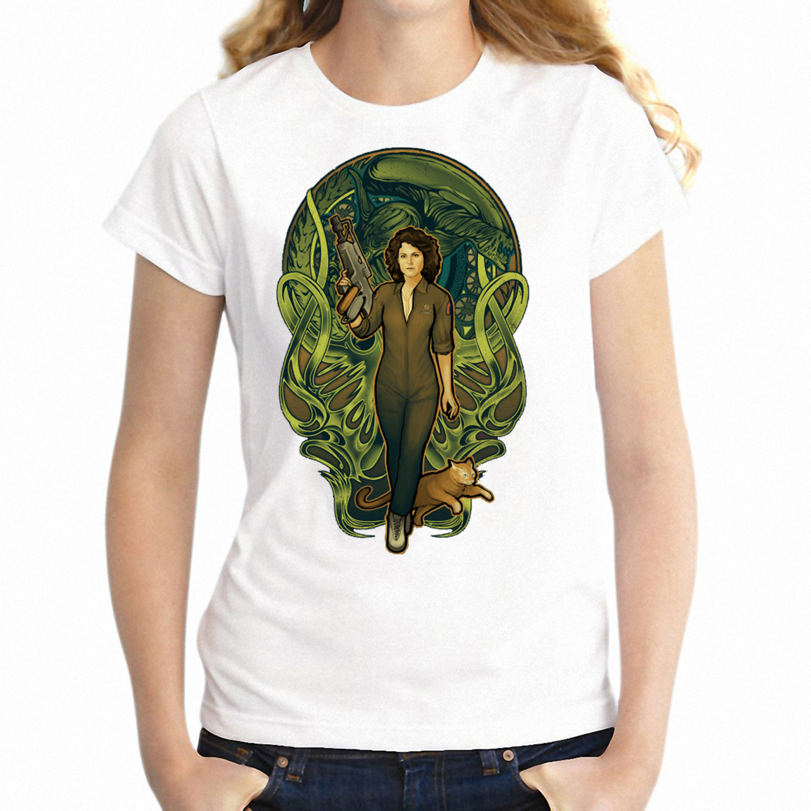 1150x1150 Women's T Shirt Aliens Ellen Ripley Strong Woman Icon Girl Power