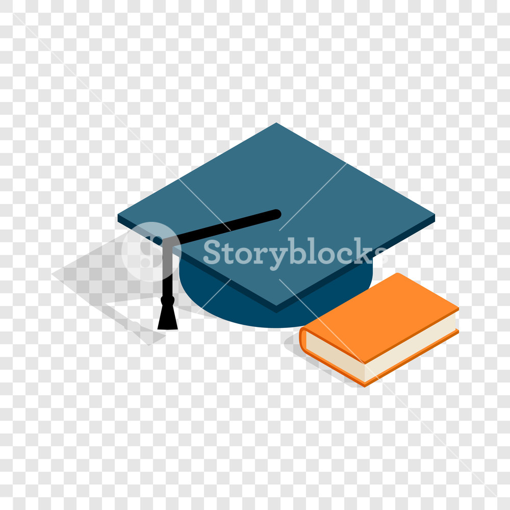 1000x1000 Student Hat And Book Isometric Icon On A Transparent Background