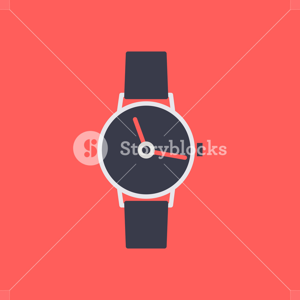 1000x1000 Stylish Icon Wrist Watch In A Flat Style, Isolated On A Red