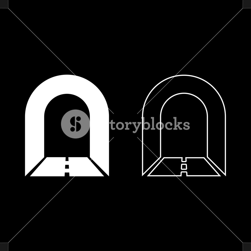 1000x1000 Subway Tunnel With Road For Car Icon Set White Color Vector