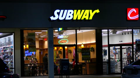 480x268 Subway Restaurant, Customers Eating Clip