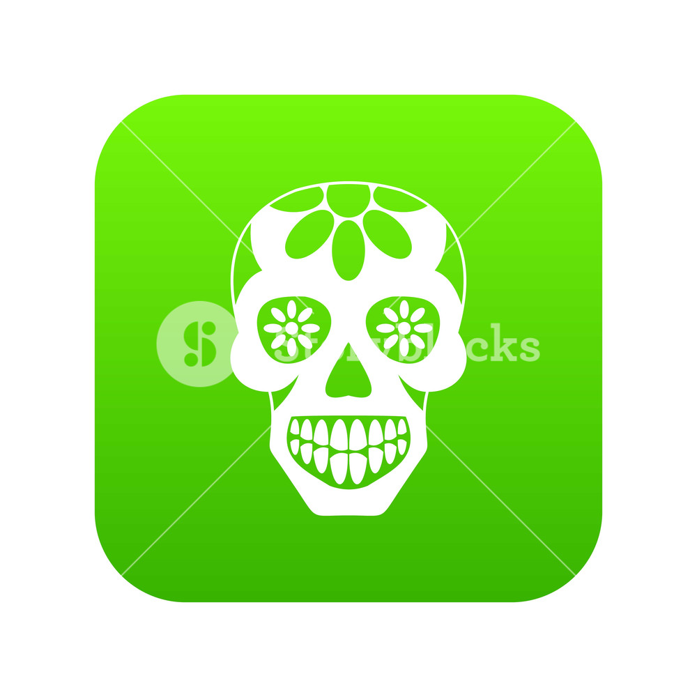 1000x1000 Sugar Skull, Flowers On The Skull Icon Digital Green For Any