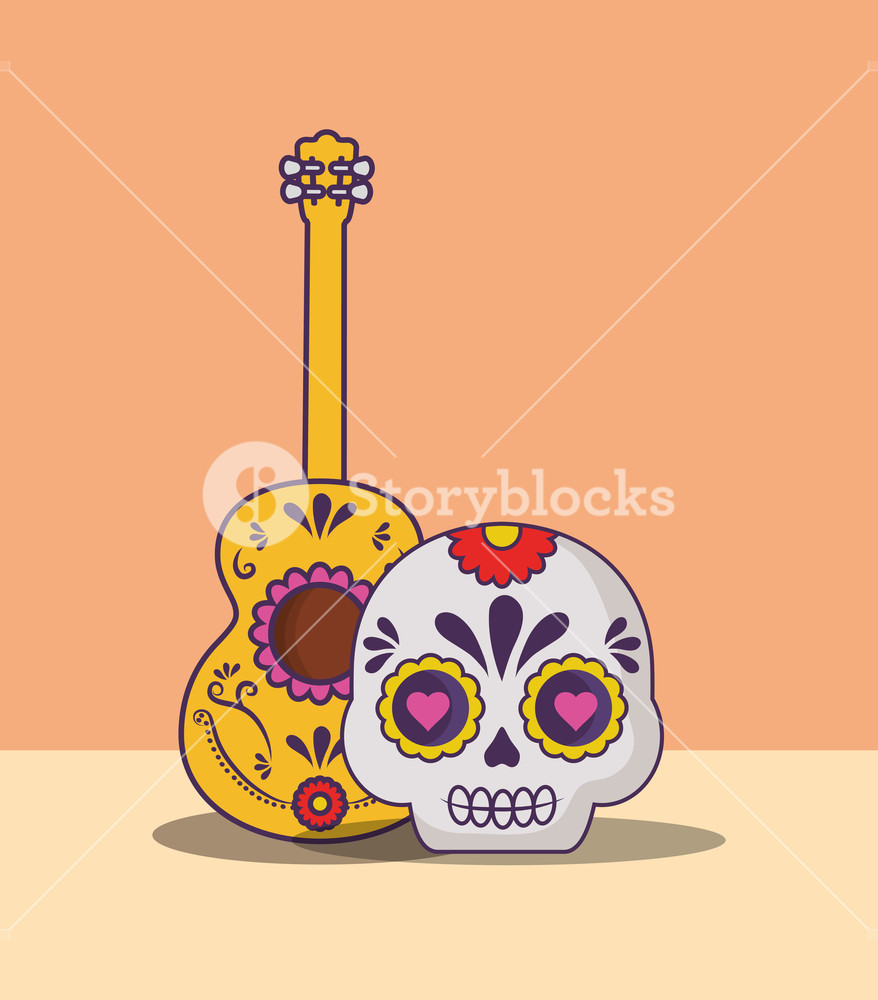 Mexican Culture Design With Guitar And Sugar Skull Icon Over 878x1000 Mexican Culture Design With Guitar And Sugar Skull Icon Over