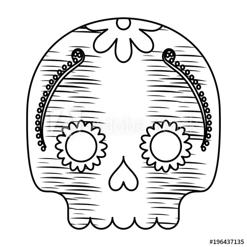 Sketch Of Sugar Skull Icon Over White Background, Vector 500x500 Sketch Of Sugar Skull Icon Over White Background, Vector