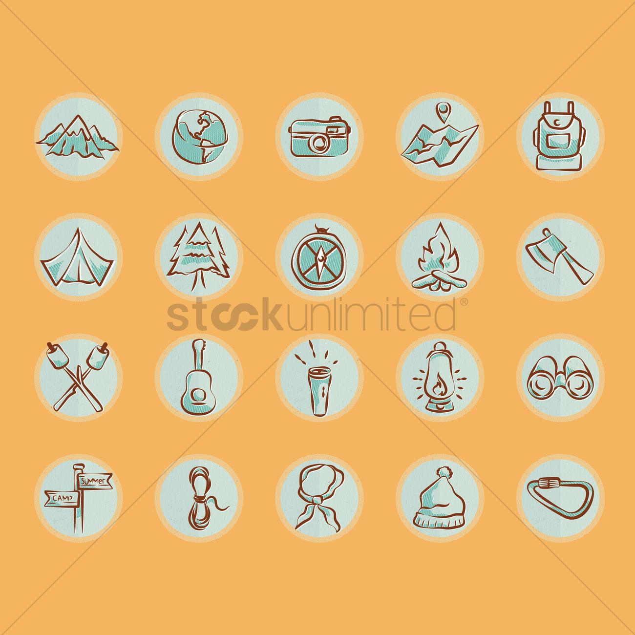 Set Of Summer Camp Icons Vector Image 1300x1300 Set Of Summer Camp Icons Vector Image