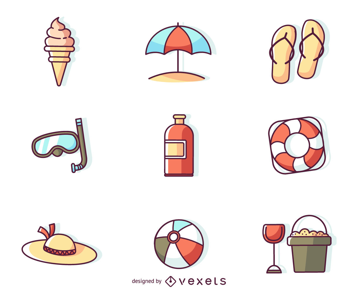 1222x1000 Flat Stroke Summer Icons
