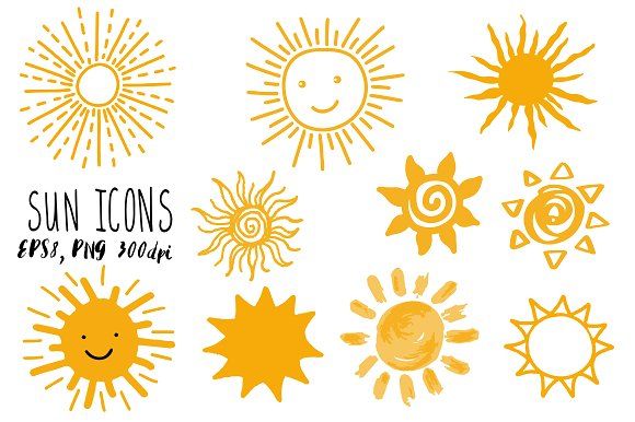 580x386 Doodle Sun Icons Set Graphics Doodle Forecast Sun Set Hand Drawn