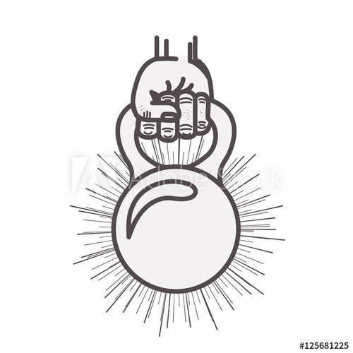 500x500 Hand Holding A Dumbbells Gym Equipment With Ribbon And Sunburst