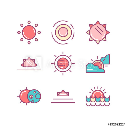 500x500 Line Icon Of Sun, Sunrise, Sunset Isolated Object Line Icons Set