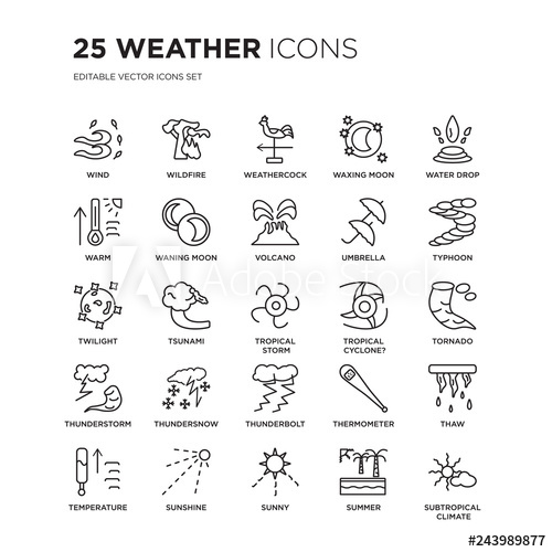 500x500 Set Of Weather Linear Icons Such As Wind, Wildfire, Weathercock
