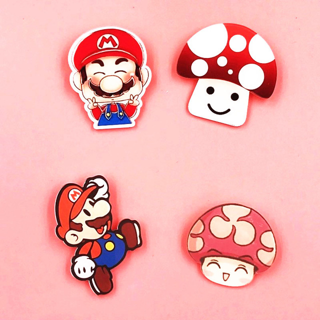 640x640 Mushroom Icon Pins Kawaii Super Mario Bros Acrylic Brooch